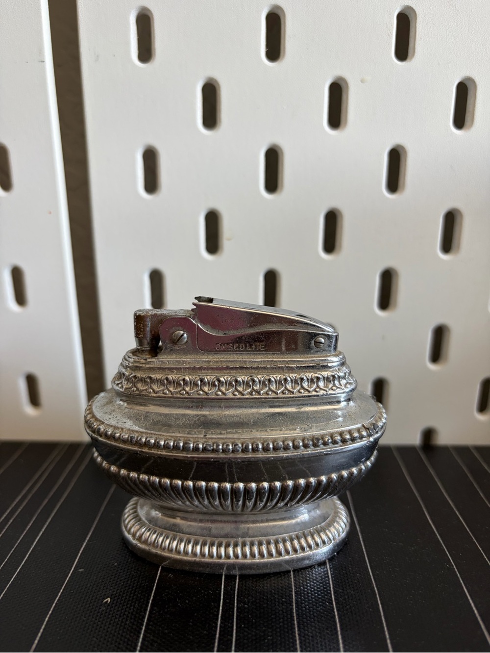 Vintage 1950s Omsco Lite Silver Table Lighter Ornate MCM Japan